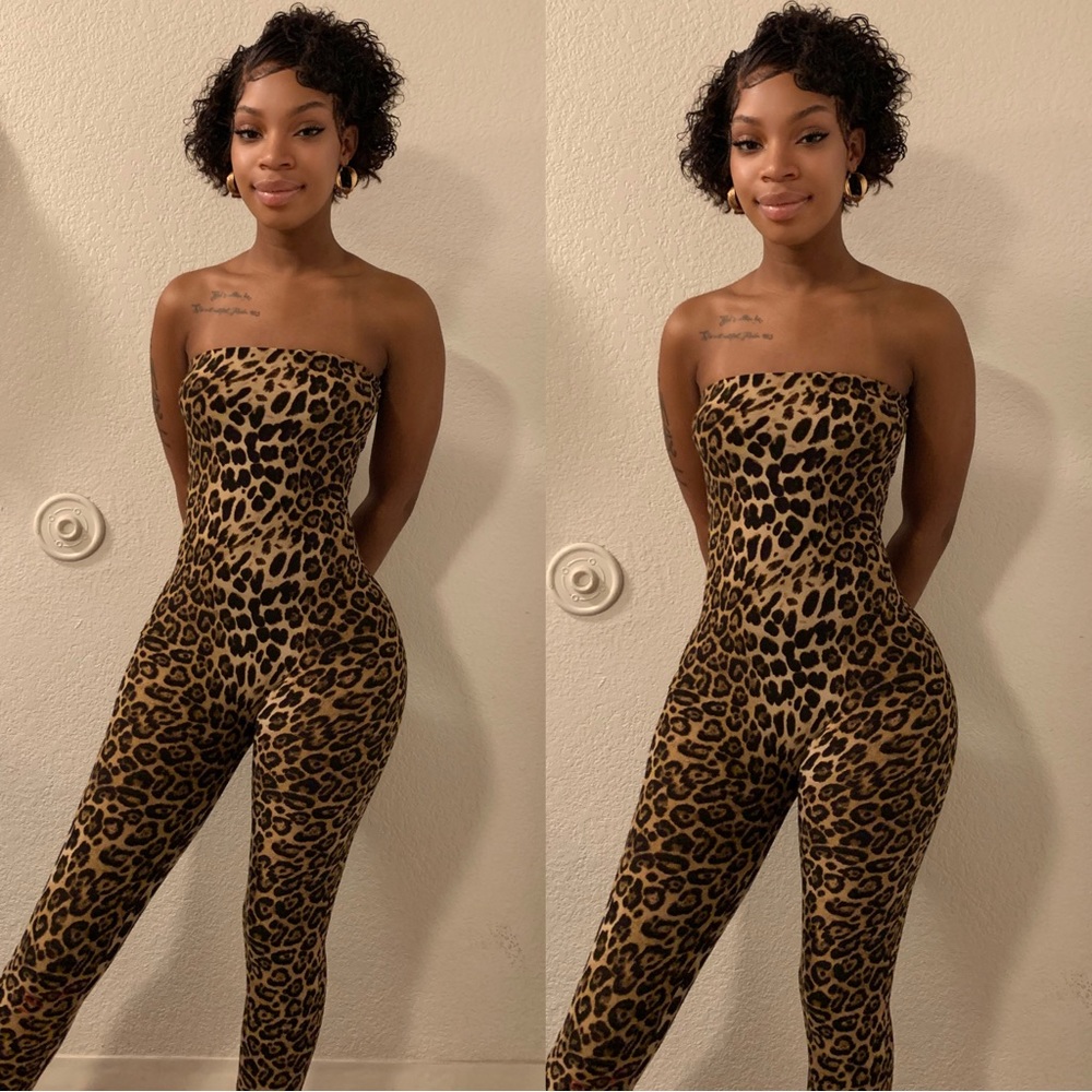 Leopard Strapless Jumpsuit ,Size Small